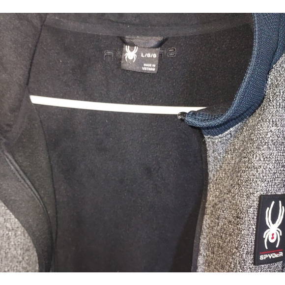 Spyder Men's Knit Jacket Large Full Zip Bandit Stryke Fleece Lined Blue Gray - Picture 6 of 6